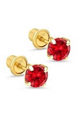 engaging gold round cubic zirconia January birthstone baby earrings